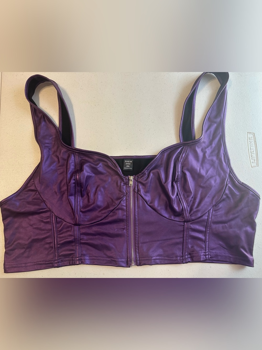 Shein Curve Size 4X Shiny Purple Lightweight Corset Look Crop Top